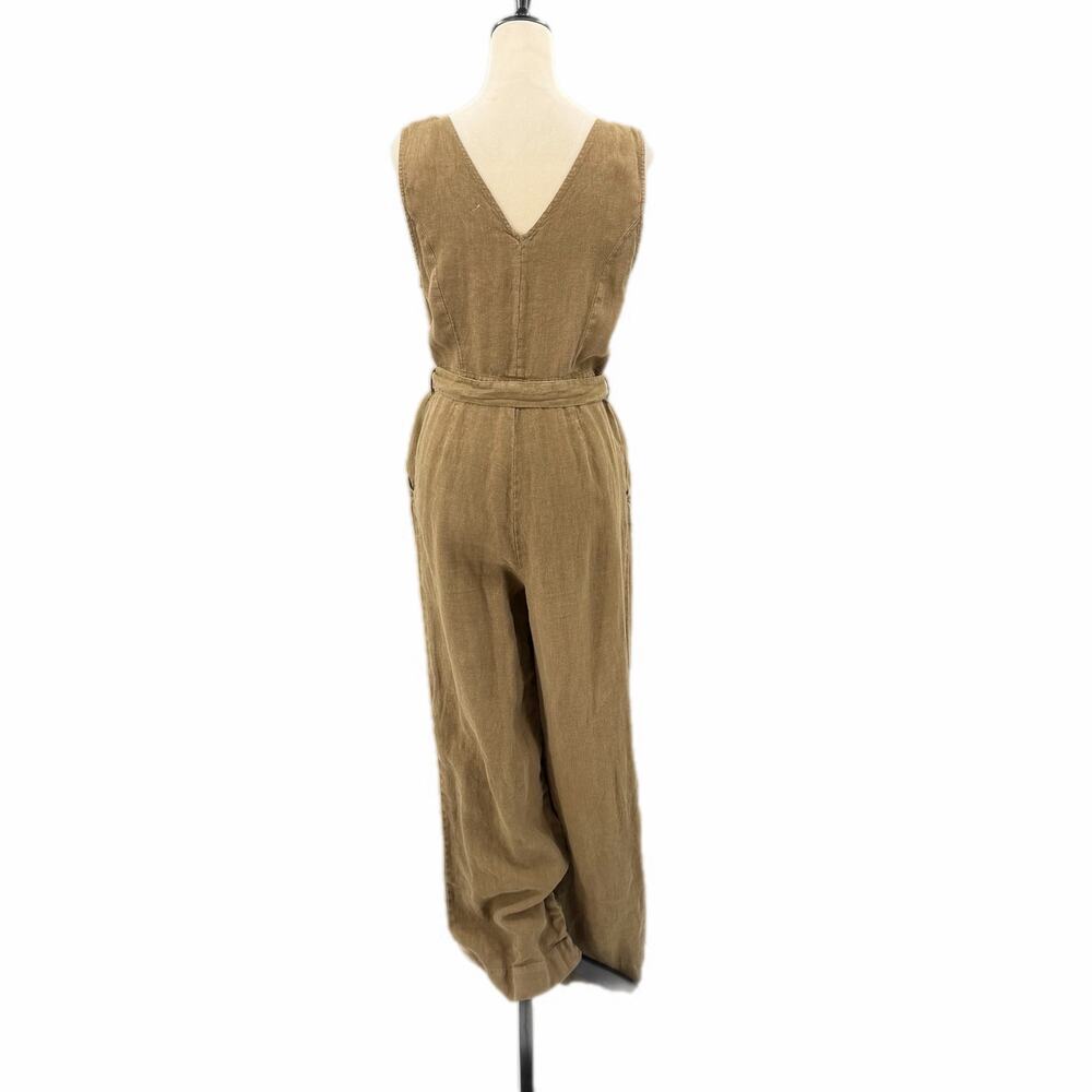 Faherty Alina 100% Linen Sleeveless Waist Tie V-Neck Pockets Button Jumpsuit - Picture 4 of 13